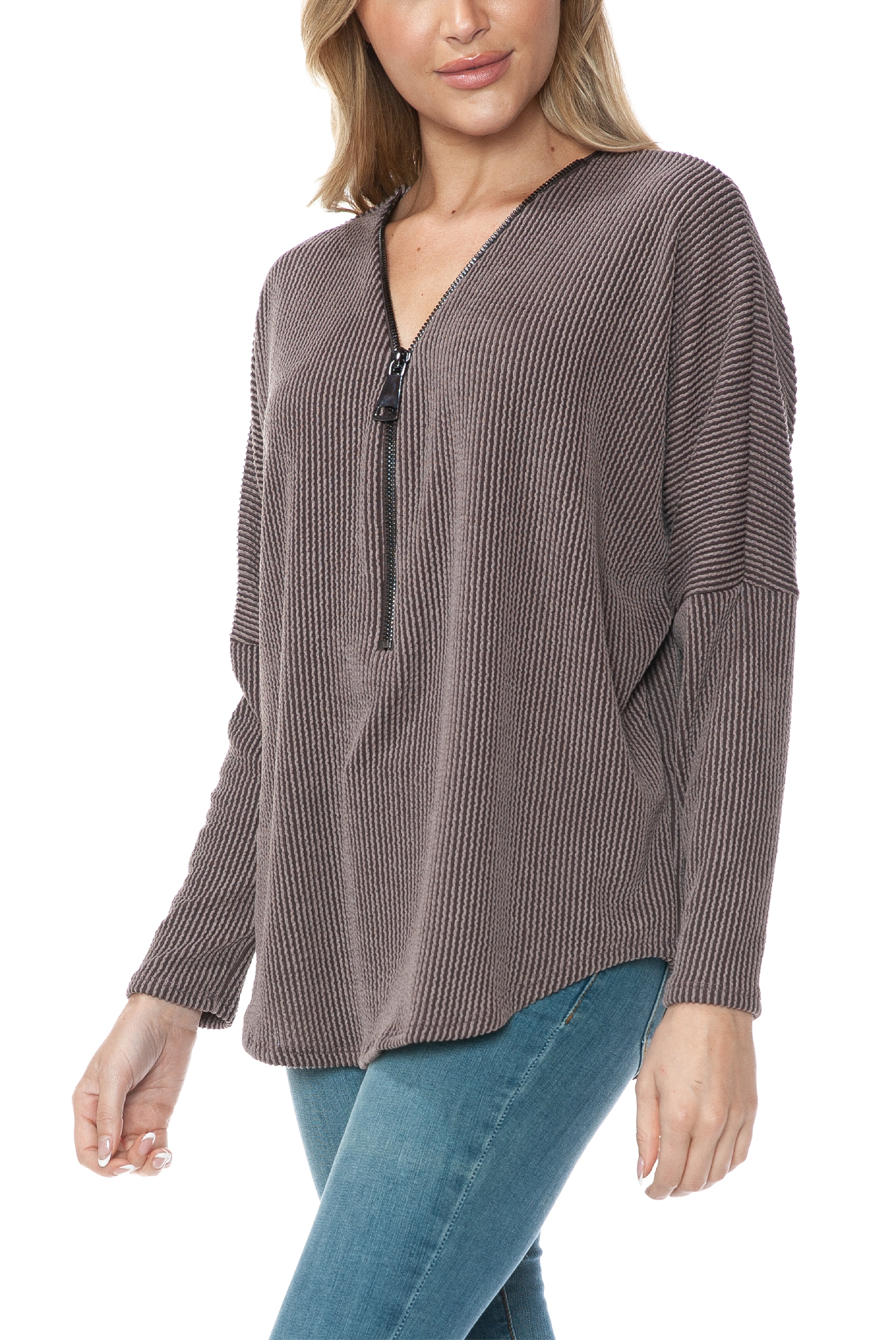 Half Zip Drop Shoulder Top