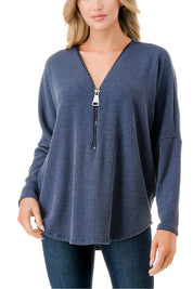 Half Zip Drop Shoulder Top