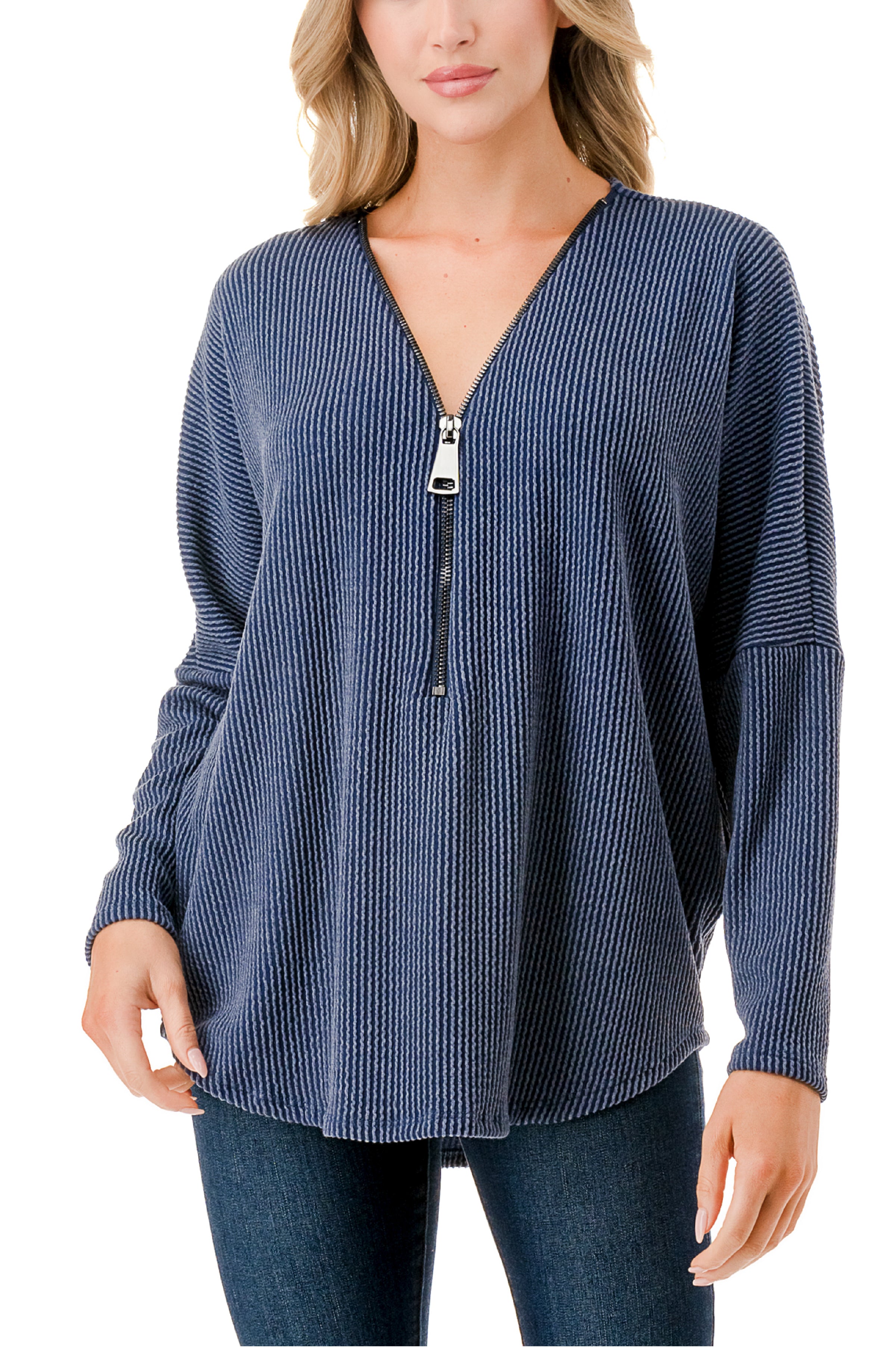Half Zip Drop Shoulder Top