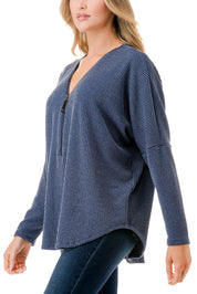 Half Zip Drop Shoulder Top