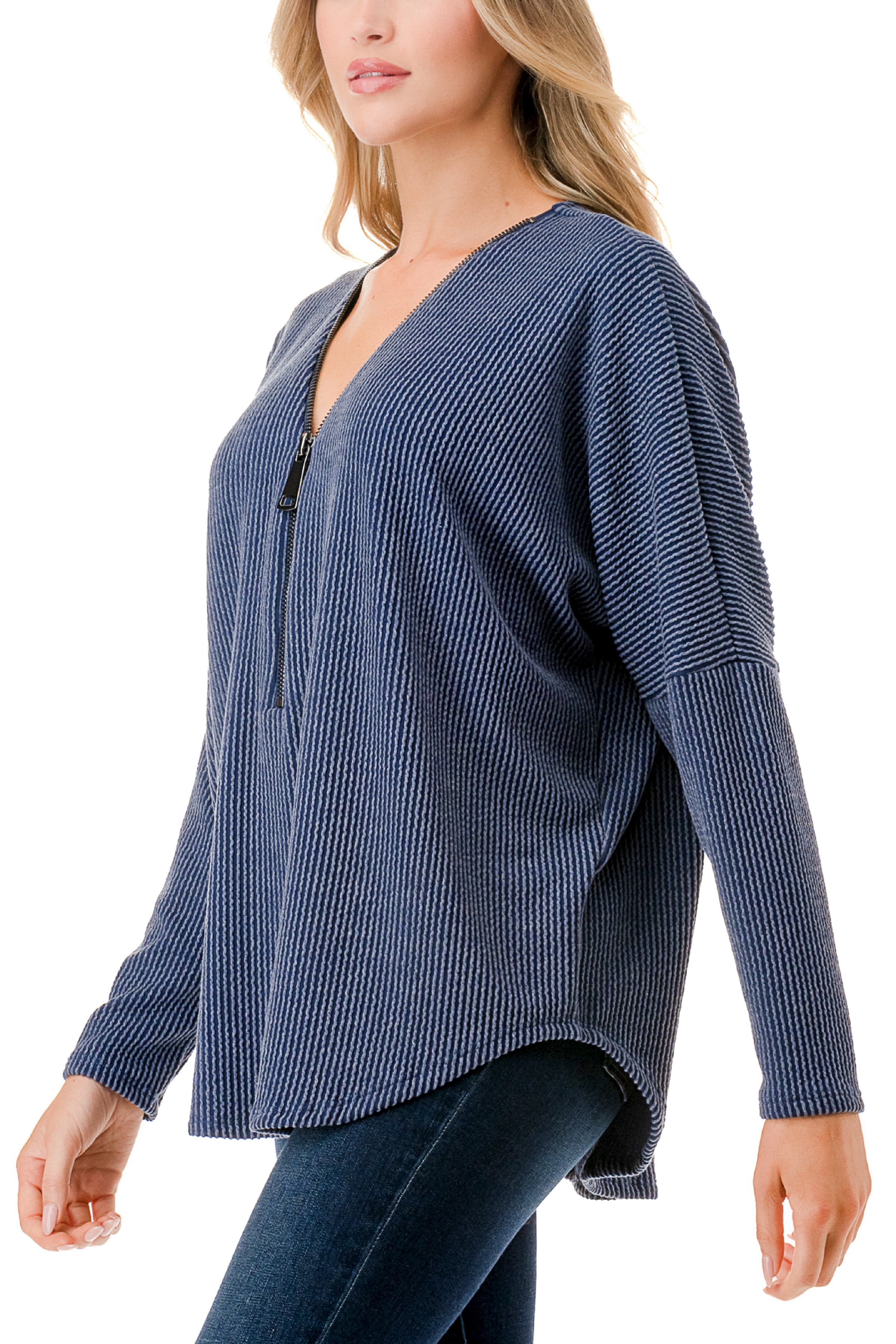 Half Zip Drop Shoulder Top