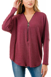 Half Zip Drop Shoulder Top