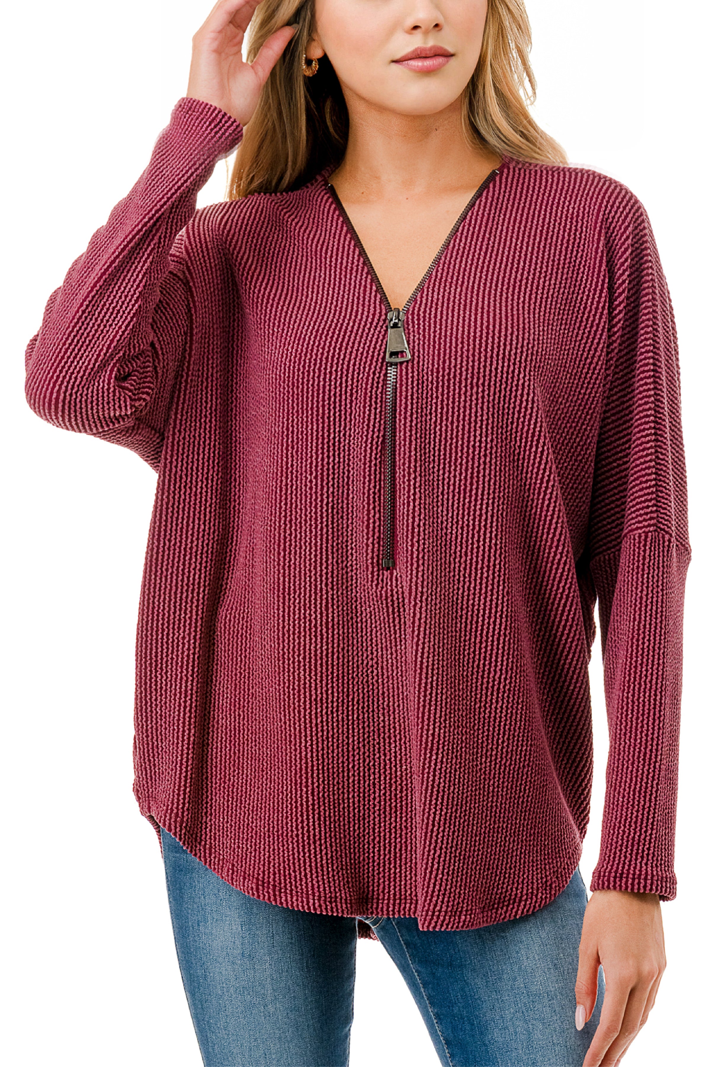Half Zip Drop Shoulder Top