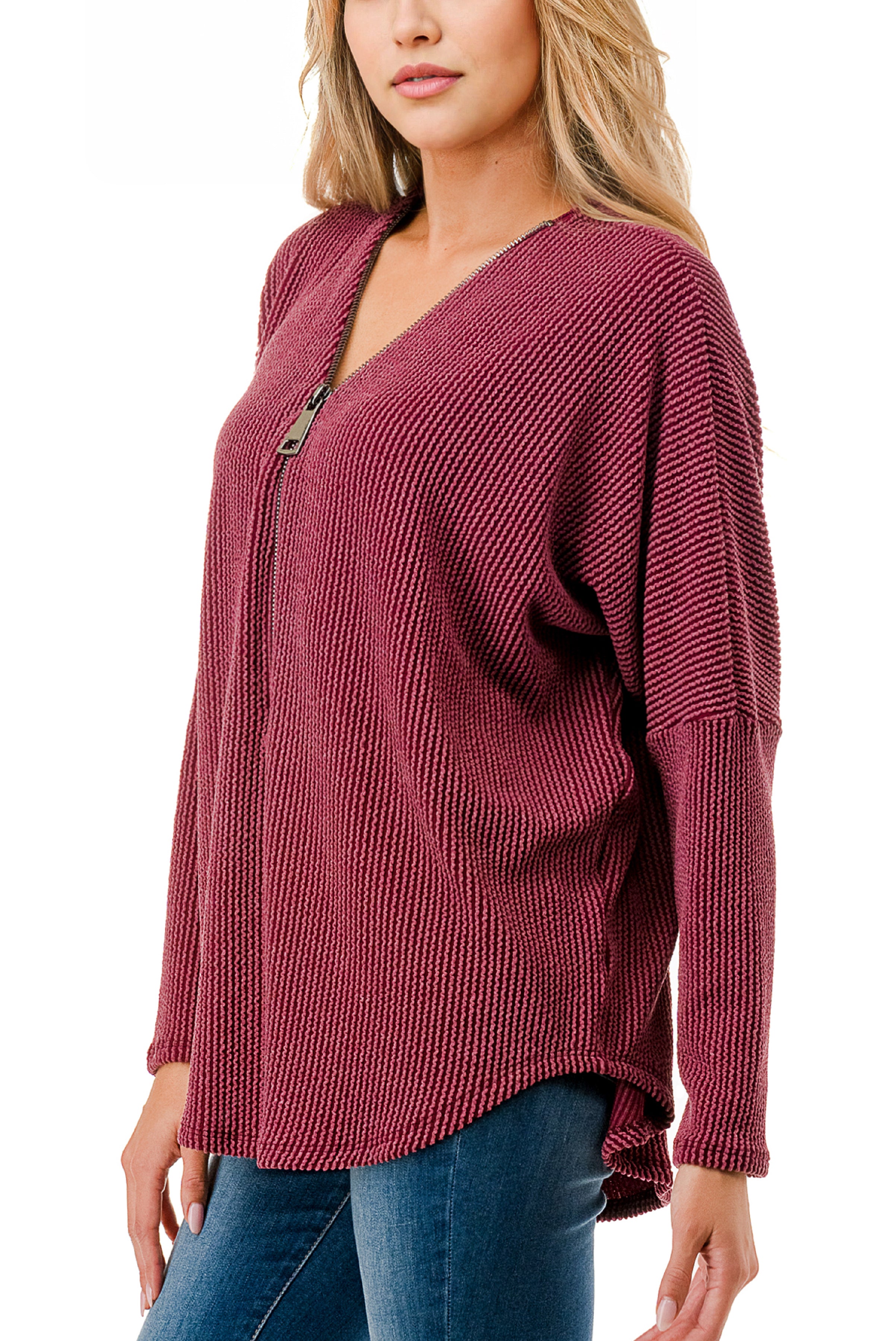 Half Zip Drop Shoulder Top