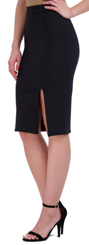 Scuba Knit Pencil Skirt with Front Vent and CB Zip Closure