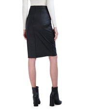 OL422001 - Textured Vegan Leather Pencil Skirt with Front Open Vent - Ookie & Lala