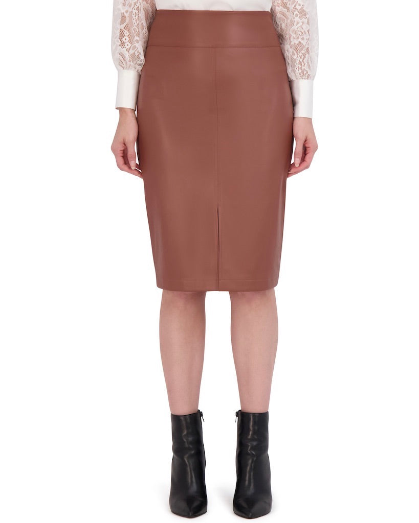 OL422015 - Butter Vegan Leather Pencil Skirt w/Front Vent - Ookie & Lala